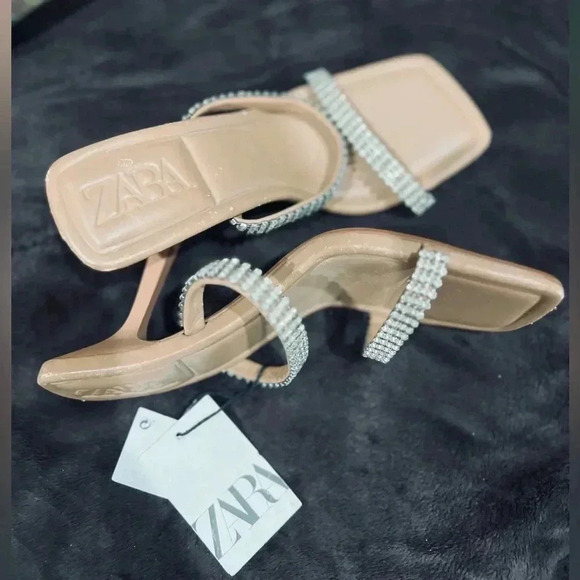 NWT Zara Rhinestone Strap Heeled Leather Sandals size 37 6.5 US - Picture 7 of 14
